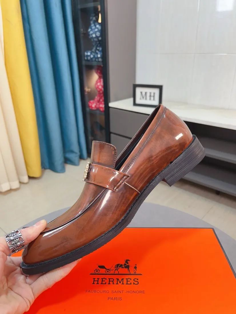 Men's shoes 💰500🌹🌹《HERMES》Hermès business leather shoes, original factory configuration, original imported open edge bead upper + luxury hardware logo + fully imported original customized sheepskin lining, sole: rubber wear-resistant outsole, difficult craftsmanship, original factory follow-up goods, 🔍🔍high quality code number: 38-44 45 can be customized